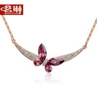采用施华洛世奇元素水晶蝶爱项链女 锁骨链 韩版简约情人节生日礼物送女友