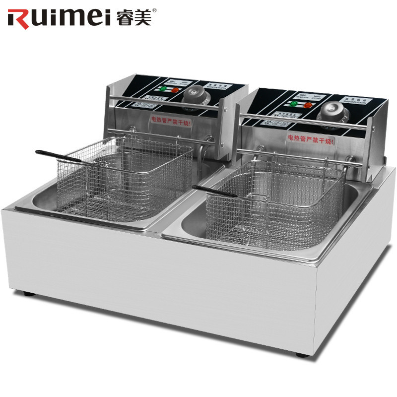 睿美(Ruimei)电炸炉商用单缸双缸电炸锅 炸薯条机 小吃油炸锅 12L双缸炸炉