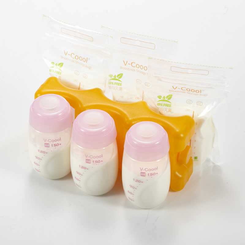 V-Coool 母乳保鲜储存瓶PP材质储奶袋/瓶 标口150ml(4个装) 不捣蛋21-3383 粉色