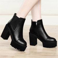 厚底粗跟保暖高跟短靴