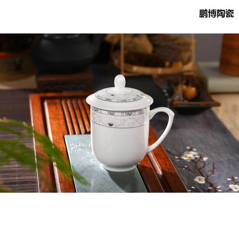 鹏博陶瓷 茶杯 会议杯 杯-白玉莲单杯 (个)