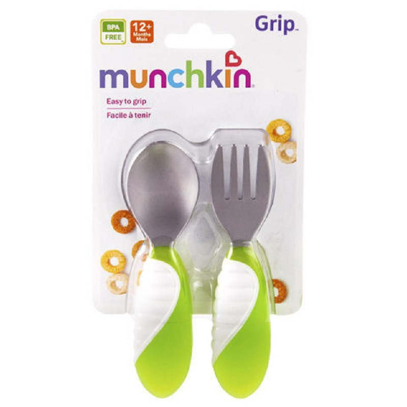 Munchkin 满趣健/麦肯齐 婴儿不锈钢PP训练叉勺辅食勺套装 颜色随机 #11328儿童餐具