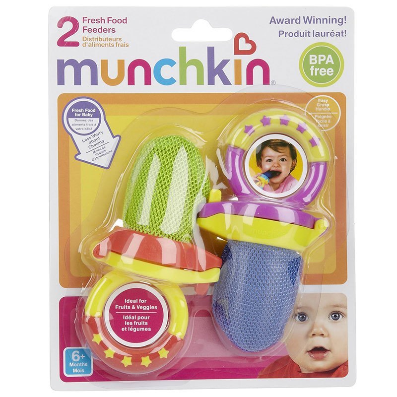 Munchkin 满趣健/麦肯齐儿童蔬果咬咬乐食物咬咬袋 安抚磨牙玩具 2个装 (颜色随机) 牙胶 塑料 6个月以上宝宝