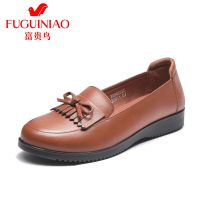 富贵鸟（FUGUINIAO)18年春季新款舒适简约坡跟气质真皮蝴蝶结单鞋