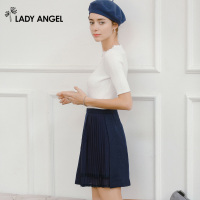 Ladyangel压褶短半裙不规则裙摆半身短裙女