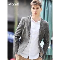 llanne/拉朗尼秋季休闲西服男士牛仔西装人字纹修身硬朗小西服男_QRI72