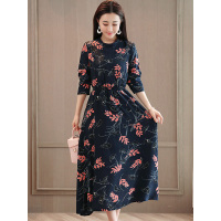丝柏舍2018新款女装秋装潮连衣裙时尚印花长袖圆领长裙S81Q0245L
