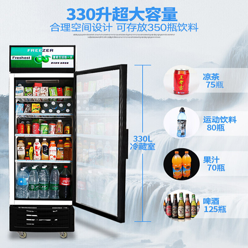 乐创(lecon)商用冷藏饮料柜 展示柜冰柜饮品冰箱 单门风冷