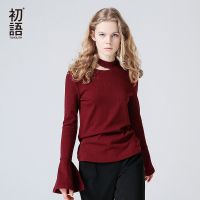 初语2017秋软妹长袖T恤女宽松韩版学生百搭简约红色T恤25-29周岁_2