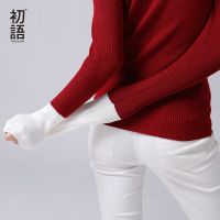 [2件5折]初语撞色套头针织衫女撞色袖高领长袖修身打底衫百搭_1