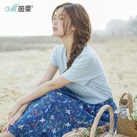 D茵曼2017夏装新款纯棉圆领短袖T恤女上衣白恤衫含领巾1882022722