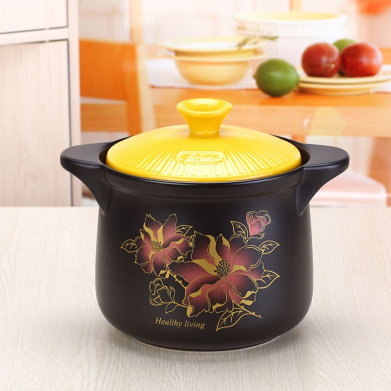 雅诚德(arst)陶瓷煲紫砂锅炖锅6.5L 家用汤煲耐高温干烧不裂养生锅 金黄色直径33cm