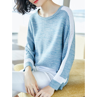 圆领拼接宽松针织衫