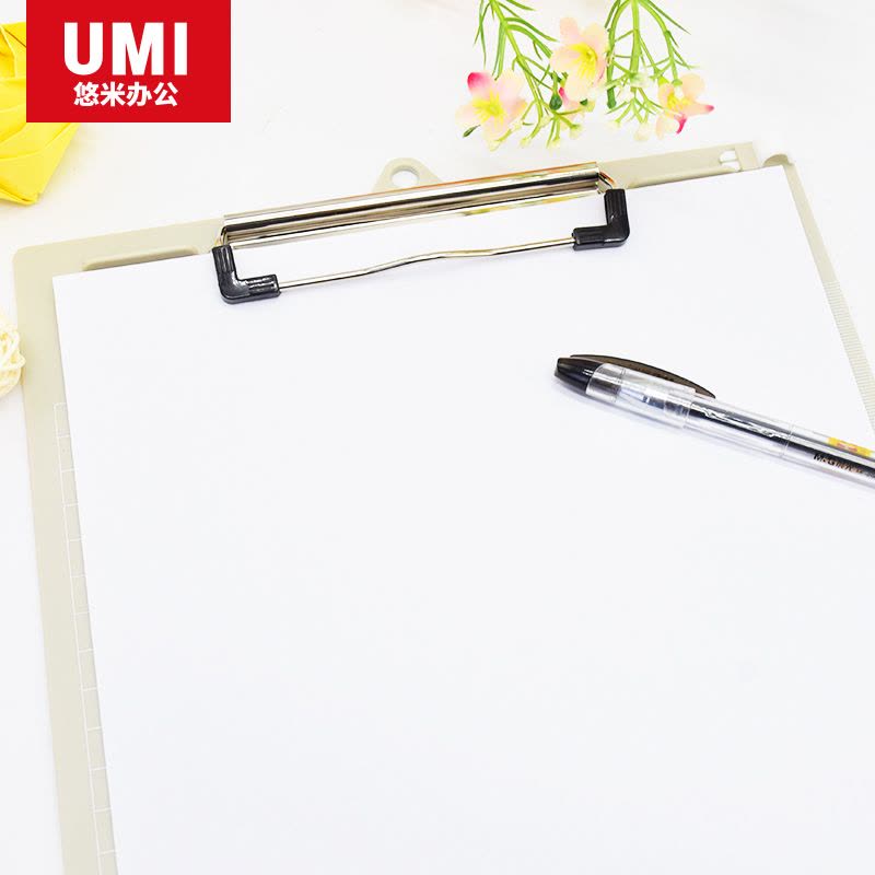 安兴纸业 悠米(UMI) 实色塑料板夹W05001GR 灰色A4 带刻度尺 带网格 带笔夹 2只装图片