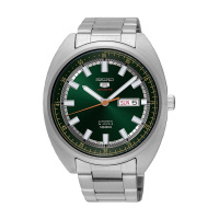 精工(SEIKO)手表 精工5号自动机械表原装进口鲍鱼形防水夜光时尚运动男表双历绿盘钢带 SRPB13J1