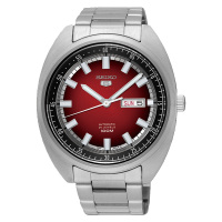 精工(SEIKO)手表 精工5号自动机械表原装进口鲍鱼形防水夜光时尚运动男表双历红盘钢带 SRPB17J1