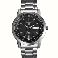 精工（SEIKO）手表 5号系列原装进口智慧夜光商务防水自动机械不锈钢带男表黑盘钢带 SNKM87J1