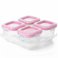 OXO/奥秀 61114700 婴儿玻璃辅食保鲜盒/零食便携密封盒 4OZ 120ml*4件套 火烈鸟粉