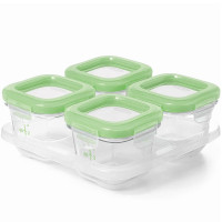 OXO/奥秀 61114800 婴儿玻璃辅食保鲜盒/零食便携密封盒 4OZ 120ml*4件套 柠檬绿