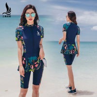 三奇大码泳衣女保守胖MM连体裙式平角裤显瘦运动学生温泉游泳装