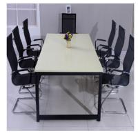 小型会议桌 职员办公桌开会培训桌洽谈长条桌 黑色钢架枫木板 10人位2400*1200*750