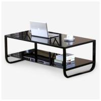 现代简约双层钢化玻璃茶几桌 烤漆黑腿黑面