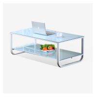 现代简约双层钢化玻璃茶几桌 烤漆白腿白面