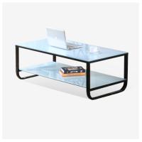 现代简约双层钢化玻璃茶几桌 烤漆黑腿白面