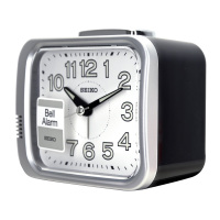 精工(SEIKO)闹钟 静音扫描挂钟铃声响闹智慧光能床头石英钟QHK028S银色