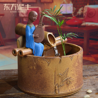 东方泥土 陶瓷家居室内客厅加湿器景盆风水招财喷泉流水摆件/竹韵 竹韵 无雾化器 送仿真花+小花插