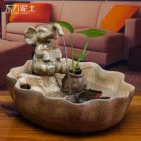 东方泥土 小象招财流水摆件 陶瓷客厅室内加湿器装饰品/叶缸立象 D58-11 叶缸立象 无雾化器