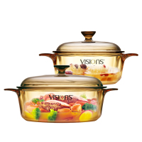 美国康宁(VISIONS) 晶彩透明玻璃锅家用玻璃锅2件套组VS32+VS08耐高温砂锅汤锅炖锅