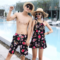 金格尔情侣泳衣2017新款温泉泳装连体裙式聚拢平角海边度假沙滩裤男套装