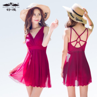 舒漫泳衣女士保守韩国性感连体裙式遮肚显瘦大码泳装胖mm2018新款