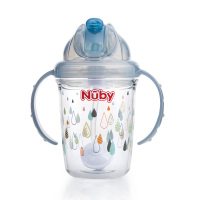努比(Nuby)240ml双耳360°tritan吸管杯--花、水滴、恐龙10508