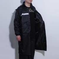 宏大 易穿脱黑色荧光绿中长款反光条雨衣雨披劳保徒步防汛保安巡逻雨衣