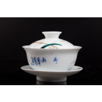 甲骨四堂 茗茶手工盖碗 景德镇手工白瓷彩绘写意品茶盖碗