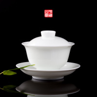 甲骨四堂 茗茶手工盖碗 景德镇手工白玉瓷素色纯白品茶盖碗