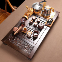 尚帝 黑檀木茶盘功夫茶具实木茶盘四合一自动上水套装家用陶瓷整套 年年有余陶瓷精品智能旋转电热炉套装