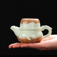 尚帝（shangdi）汝窑快客杯一壶一杯旅行茶具功夫开片功夫茶壶便携茶具套装 可养粉青汝窑祥云快客杯