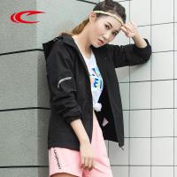 赛琪(SAIQI)女士运动风衣2018年秋季女款运动外套跑步防风厚款修身型连帽涤纶常规前中拉链门襟长袖217528