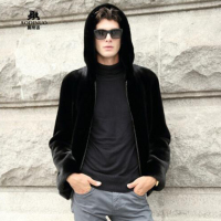 仿皮草 2018秋冬新款仿兔毛男款外套 连帽修身裘皮夹克