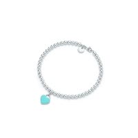 [直营]TIFFANY&CO.蒂芙尼 Return to Tiffany系列 925银 珠式心牌蓝色珐琅女士手链 送恋人