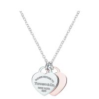 [直营]TIFFANY&CO.蒂芙尼 925银 欧美风格 时尚双心形吊坠项链 女士锁骨链 玫瑰金色 双色链坠 送恋人