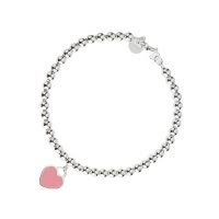 [直营]TIFFANY&CO.蒂芙尼925银欧美风格Return to Tiffany系列女士粉色珐琅心形吊坠手链送恋人