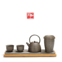 甲骨四堂 简约粗陶便携式干泡台功夫茶具套装 泡茶壶 茶杯 醒茶杯 旅行可用 办公室饮茶干净利落 多款可选