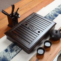 尚帝(shangdi)黑檀实木功夫茶盘 红木实木茶台茶海茶托盘 排水蓄水茶台茶具 黑檀小优雅