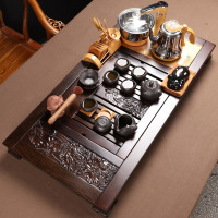 尚帝 整套全自动茶具套装家用紫砂泡茶壶功夫实木茶盘黑檀四合一茶道 年年有余万象更新智能旋转加水套装