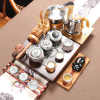 尚帝整套茶具套装陶瓷功夫茶具茶壶黑檀木茶盘乌金石杯架四合一自动加水如意四方龙珠11入智能旋转电热炉套装