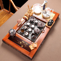 尚帝 大号黑檀木茶盘花梨紫砂功夫茶具套装整套乌金石 茶里人生紫砂侧把13入智能旋转玻璃电热炉套装